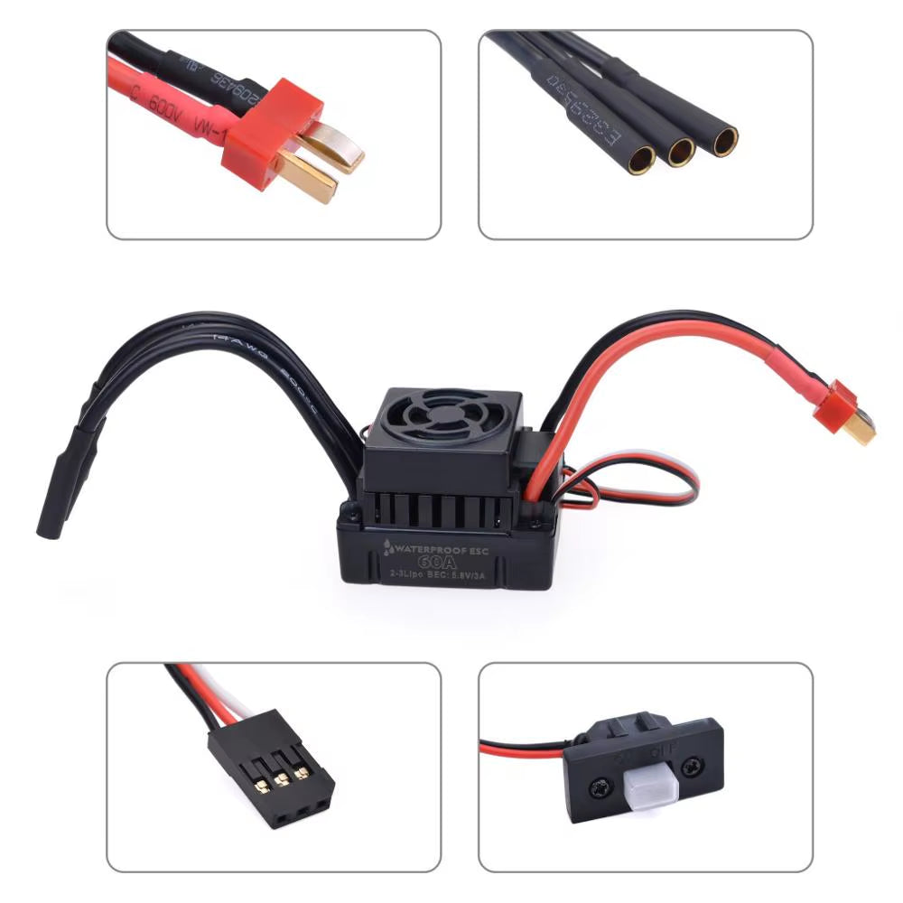RC Waterproof F540 V2 3300KV/4370KV Sensorless Brushless Motor & 60A Brushless ESC+ Program Card for 1/10 RC Truck Monster Buggy