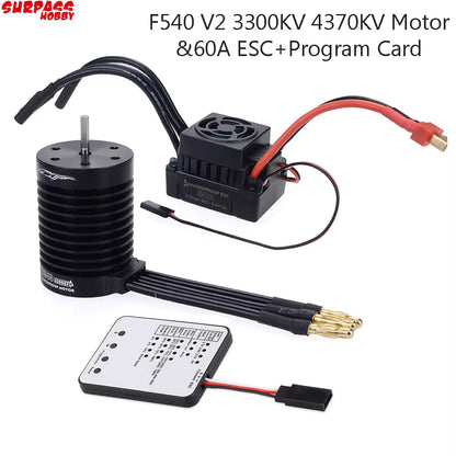 RC Waterproof F540 V2 3300KV/4370KV Sensorless Brushless Motor & 60A Brushless ESC+ Program Card for 1/10 RC Truck Monster Buggy