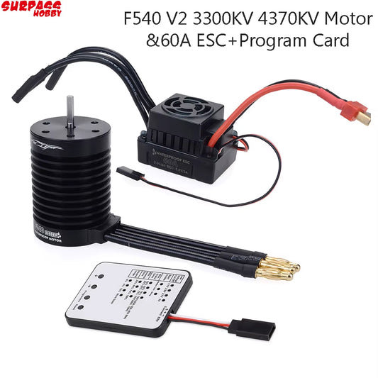 RC Waterproof F540 V2 3300KV/4370KV Sensorless Brushless Motor & 60A Brushless ESC+ Program Card for 1/10 RC Truck Monster Buggy